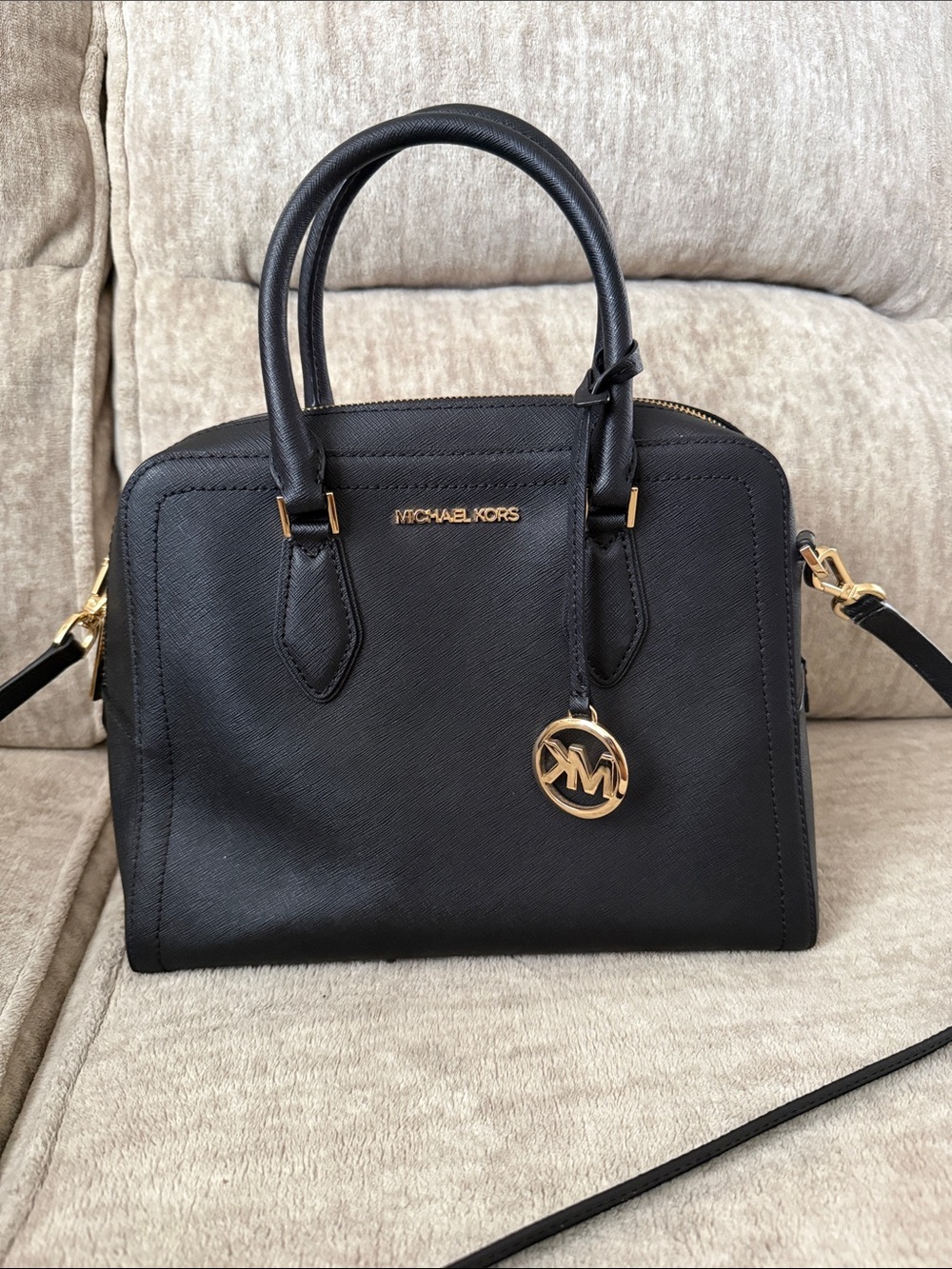 Michael Kors Black Saffiano Satchel with Gold Hardware